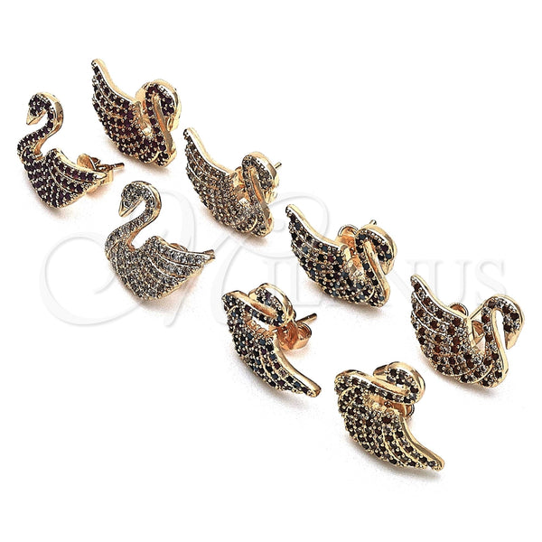 Arete Dormilona 02.26.0290.3 Oro Laminado, Diseño de Cisne, con Multicolor Micro Pave, Pulido, Tono Dorado