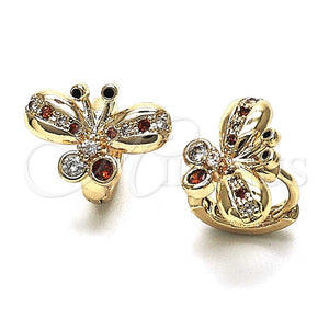 Argolla Huggie 02.26.0292.1.15 Oro Laminado, Diseño de Mariposa, con Granate Zirconia Cubica and Blanca Micro Pave, Pulido, Tono Dorado