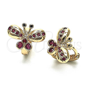 Argolla Huggie 02.26.0292.2.15 Oro Laminado, Diseño de Mariposa, con Rubi Zirconia Cubica, Pulido, Tono Dorado