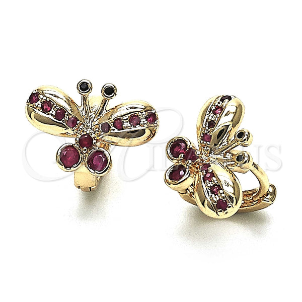 Argolla Huggie 02.26.0292.2.15 Oro Laminado, Diseño de Mariposa, con Rubi Zirconia Cubica, Pulido, Tono Dorado