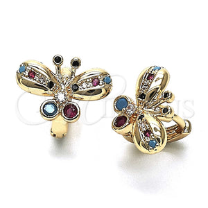 Argolla Huggie 02.26.0292.3.15 Oro Laminado, Diseño de Mariposa, con Multicolor Zirconia Cubica, Pulido, Tono Dorado