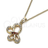 Collares con Dije 04.26.0052.1.18 Oro Laminado, Diseño de Mariposa, con Granate and Blanca Zirconia Cubica, Pulido, Tono Dorado (02 MM Thickness, 18 Inches Length)