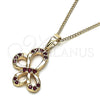 Collares con Dije 04.26.0052.2.18 Oro Laminado, Diseño de Mariposa, con Rubi Micro Pave, Pulido, Tono Dorado (02 MM Thickness, 18 Inches Length)