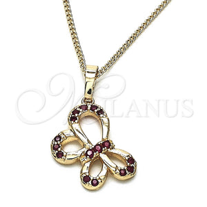 Collares con Dije 04.26.0052.2.18 Oro Laminado, Diseño de Mariposa, con Rubi Micro Pave, Pulido, Tono Dorado (02 MM Thickness, 18 Inches Length)