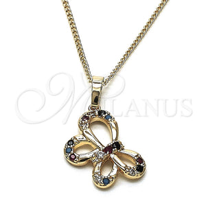 Collares con Dije 04.26.0052.3.18 Oro Laminado, Diseño de Mariposa, con Multicolor Zirconia Cubica, Pulido, Tono Dorado (02 MM Thickness, 18 Inches Length)