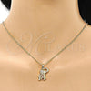 Juego de Arete y Dije de Adulto 10.26.0021.3 Oro Laminado, Diseño de Elefante, con Granate and Blanca Micro Pave, Pulido, Tono Dorado