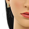 Juego de Arete y Dije de Adulto 10.26.0021.4 Oro Laminado, Diseño de Elefante, con Negro and Blanca Micro Pave, Pulido, Tono Dorado