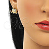 Arete Dormilona 02.185.0009 Oro Laminado, Diseño de Elefante y Corona, con Blanca Micro Pave, Pulido, Tono Dorado