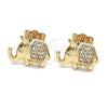 Arete Dormilona 02.185.0009 Oro Laminado, Diseño de Elefante y Corona, con Blanca Micro Pave, Pulido, Tono Dorado