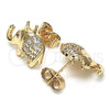 Arete Dormilona 02.185.0009 Oro Laminado, Diseño de Elefante y Corona, con Blanca Micro Pave, Pulido, Tono Dorado