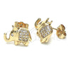 Arete Dormilona 02.185.0009 Oro Laminado, Diseño de Elefante y Corona, con Blanca Micro Pave, Pulido, Tono Dorado