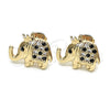 Arete Dormilona 02.185.0009.2 Oro Laminado, Diseño de Elefante y Corona, con Negro and Blanca Micro Pave, Pulido, Tono Dorado