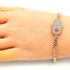 Pulsera Elegante 03.156.0039.08 Oro Laminado, Diseño de Mano de Dios y Ojo Griego, con Blanca Micro Pave, Esmaltado Rojo, Tono Dorado (04 MM Thickness, 8 Inches Length)