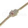 Pulsera Elegante 03.156.0039.08 Oro Laminado, Diseño de Mano de Dios y Ojo Griego, con Blanca Micro Pave, Esmaltado Rojo, Tono Dorado (04 MM Thickness, 8 Inches Length)