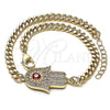 Pulsera Elegante 03.156.0039.08 Oro Laminado, Diseño de Mano de Dios y Ojo Griego, con Blanca Micro Pave, Esmaltado Rojo, Tono Dorado (04 MM Thickness, 8 Inches Length)