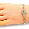 Pulsera Elegante 03.156.0039.1.08 Oro Laminado, Diseño de Mano de Dios y Ojo Griego, con Blanca Micro Pave, Esmaltado Azul, Tono Dorado (04 MM Thickness, 8 Inches Length)
