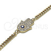 Pulsera Elegante 03.156.0039.1.08 Oro Laminado, Diseño de Mano de Dios y Ojo Griego, con Blanca Micro Pave, Esmaltado Azul, Tono Dorado (04 MM Thickness, 8 Inches Length)