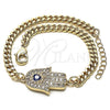 Pulsera Elegante 03.156.0039.1.08 Oro Laminado, Diseño de Mano de Dios y Ojo Griego, con Blanca Micro Pave, Esmaltado Azul, Tono Dorado (04 MM Thickness, 8 Inches Length)