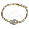 Pulsera Elegante 03.156.0039.1.08 Oro Laminado, Diseño de Mano de Dios y Ojo Griego, con Blanca Micro Pave, Esmaltado Azul, Tono Dorado (04 MM Thickness, 8 Inches Length)