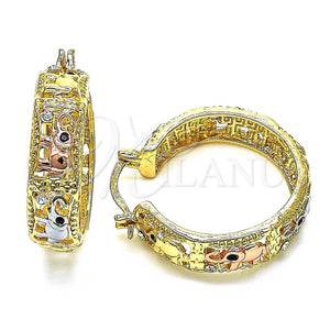 Argolla Mediana 02.380.0101.30 Oro Laminado, Diseño de Elefante, con Blanca and Negro Cristal, Pulido, Tres Tonos