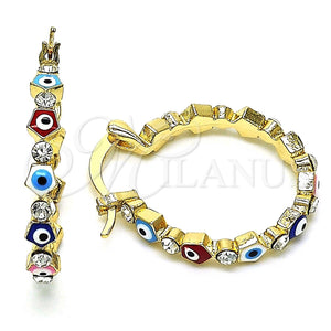 Argolla Pequeña 02.213.0367.25 Oro Laminado, Diseño de Ojo Griego, con Blanca Cristal, Esmaltado Multicolor, Tono Dorado