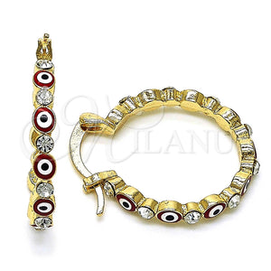 Argolla Pequeña 02.213.0315.1.25 Oro Laminado, Diseño de Ojo Griego, con Blanca Cristal, Esmaltado Rojo, Tono Dorado