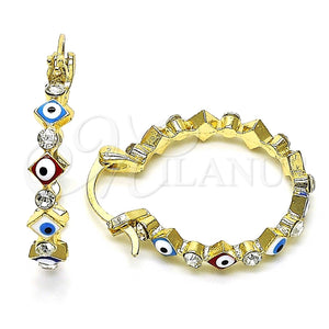 Argolla Pequeña 02.213.0368.25 Oro Laminado, Diseño de Ojo Griego, con Blanca Cristal, Esmaltado Multicolor, Tono Dorado