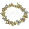 Pulsera Elegante 03.351.0135.08 Oro Laminado, Diseño de Mariposa, Pulido, Tres Tonos (14 MM Thickness, 8 Inches Length)