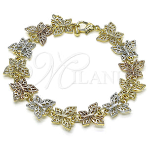 Pulsera Elegante 03.351.0135.08 Oro Laminado, Diseño de Mariposa, Pulido, Tres Tonos (14 MM Thickness, 8 Inches Length)