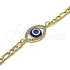 Pulsera Elegante 03.351.0141.07 Oro Laminado, Diseño de Ojo Griego, con Blanca Cristal, Pulido, Tono Dorado (06 MM Thickness, 8 Inches Length)