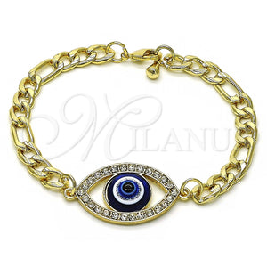 Pulsera Elegante 03.351.0141.07 Oro Laminado, Diseño de Ojo Griego, con Blanca Cristal, Pulido, Tono Dorado (06 MM Thickness, 8 Inches Length)