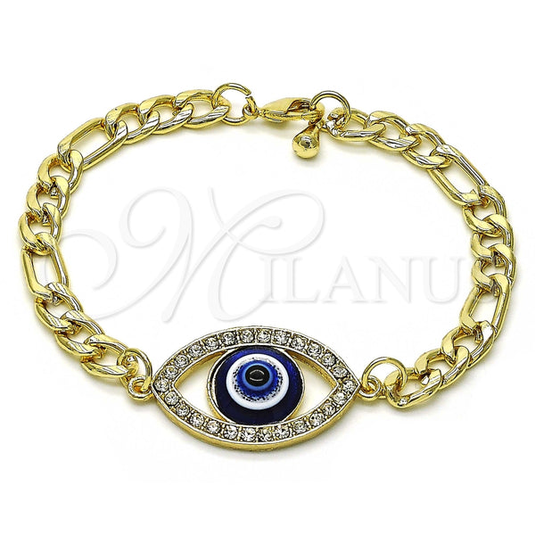 Pulsera Elegante 03.351.0141.07 Oro Laminado, Diseño de Ojo Griego, con Blanca Cristal, Pulido, Tono Dorado (06 MM Thickness, 8 Inches Length)
