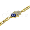 Pulsera Elegante 03.351.0142.08 Oro Laminado, Diseño de Mano de Dios, con Blanca Cristal, Resinado Azul, Tono Dorado (06 MM Thickness, 8 Inches Length)