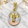 Dije Religioso 05.351.0214 Oro Laminado, Diseño de San Benito, Diamantado, Tres Tonos