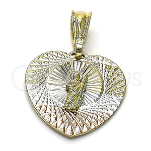 Dije Religioso 05.351.0215 Oro Laminado, Diseño de San Judas y Corazón, Diamantado, Tres Tonos