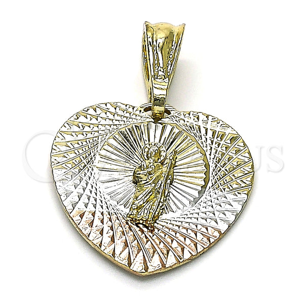 Dije Religioso 05.351.0215 Oro Laminado, Diseño de San Judas y Corazón, Diamantado, Tres Tonos