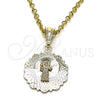 Dije Religioso 05.351.0217 Oro Laminado, Diseño de San Benito, Diamantado, Tres Tonos