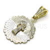 Dije Religioso 05.351.0217 Oro Laminado, Diseño de San Benito, Diamantado, Tres Tonos