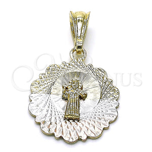 Dije Religioso 05.351.0217 Oro Laminado, Diseño de San Benito, Diamantado, Tres Tonos