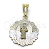 Dije Religioso 05.351.0217 Oro Laminado, Diseño de San Benito, Diamantado, Tres Tonos