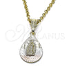 Dije Religioso 05.351.0219 Oro Laminado, Diseño de Guadalupe y Gota, Diamantado, Tres Tonos