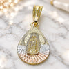 Dije Religioso 05.351.0219 Oro Laminado, Diseño de Guadalupe y Gota, Diamantado, Tres Tonos
