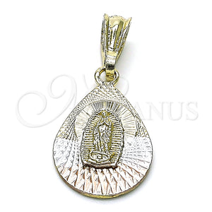 Dije Religioso 05.351.0219 Oro Laminado, Diseño de Guadalupe y Gota, Diamantado, Tres Tonos