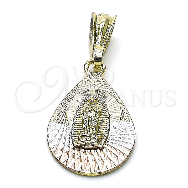 Dije Religioso 05.351.0219 Oro Laminado, Diseño de Guadalupe y Gota, Diamantado, Tres Tonos
