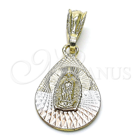 Dije Religioso 05.351.0219 Oro Laminado, Diseño de Guadalupe y Gota, Diamantado, Tres Tonos
