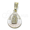 Dije Religioso 05.351.0219 Oro Laminado, Diseño de Guadalupe y Gota, Diamantado, Tres Tonos