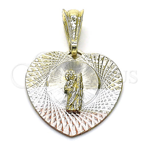 Dije Religioso 05.351.0220 Oro Laminado, Diseño de San Judas y Corazón, Diamantado, Tres Tonos
