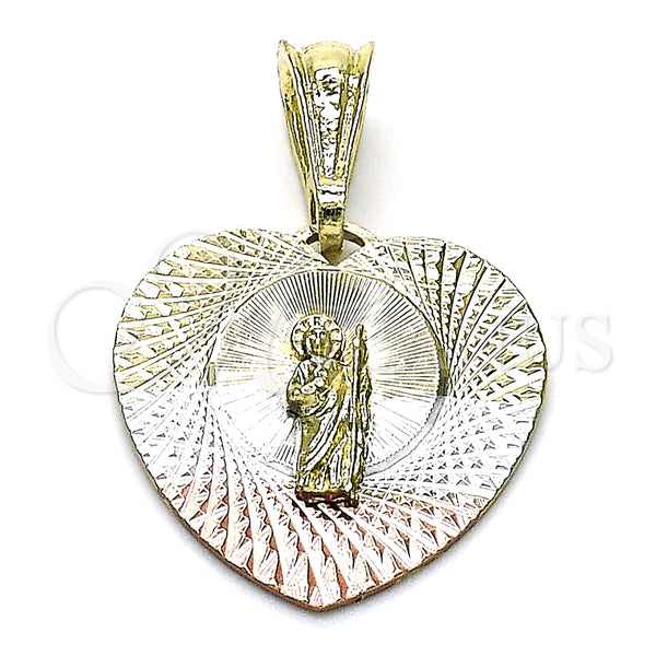 Dije Religioso 05.351.0220 Oro Laminado, Diseño de San Judas y Corazón, Diamantado, Tres Tonos