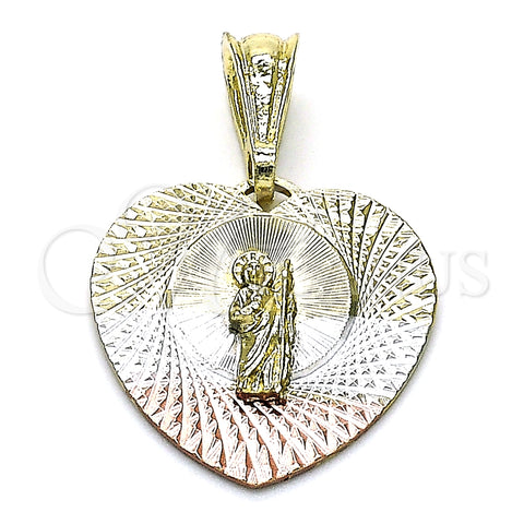 Dije Religioso 05.351.0220 Oro Laminado, Diseño de San Judas y Corazón, Diamantado, Tres Tonos
