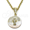 Dije Religioso 05.351.0222 Oro Laminado, Diseño de San Benito, Diamantado, Tres Tonos